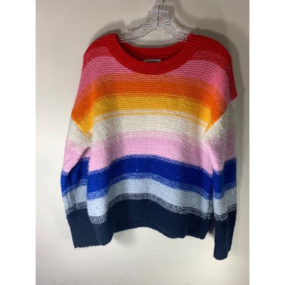 Old Navy Womens Rainbow Striped Knit Pullover Sweater Size L Boxy Fit Oversized - Picture 2 of 9